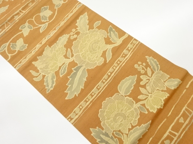 JAPANESE KIMONO / VINTAGE FUKURO OBI / TSUMUGI / WOVEN CHINESE FLOWER